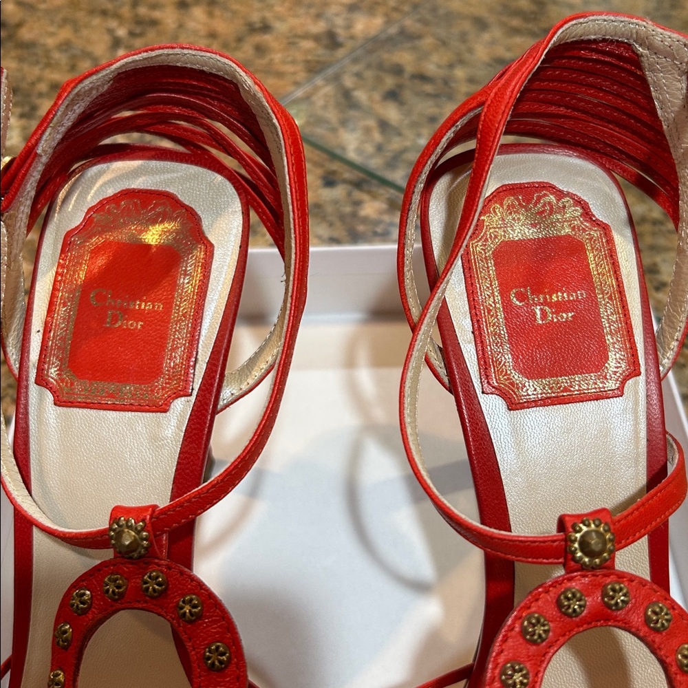 Dior Red Embellished Heels - Picture 4 of 5